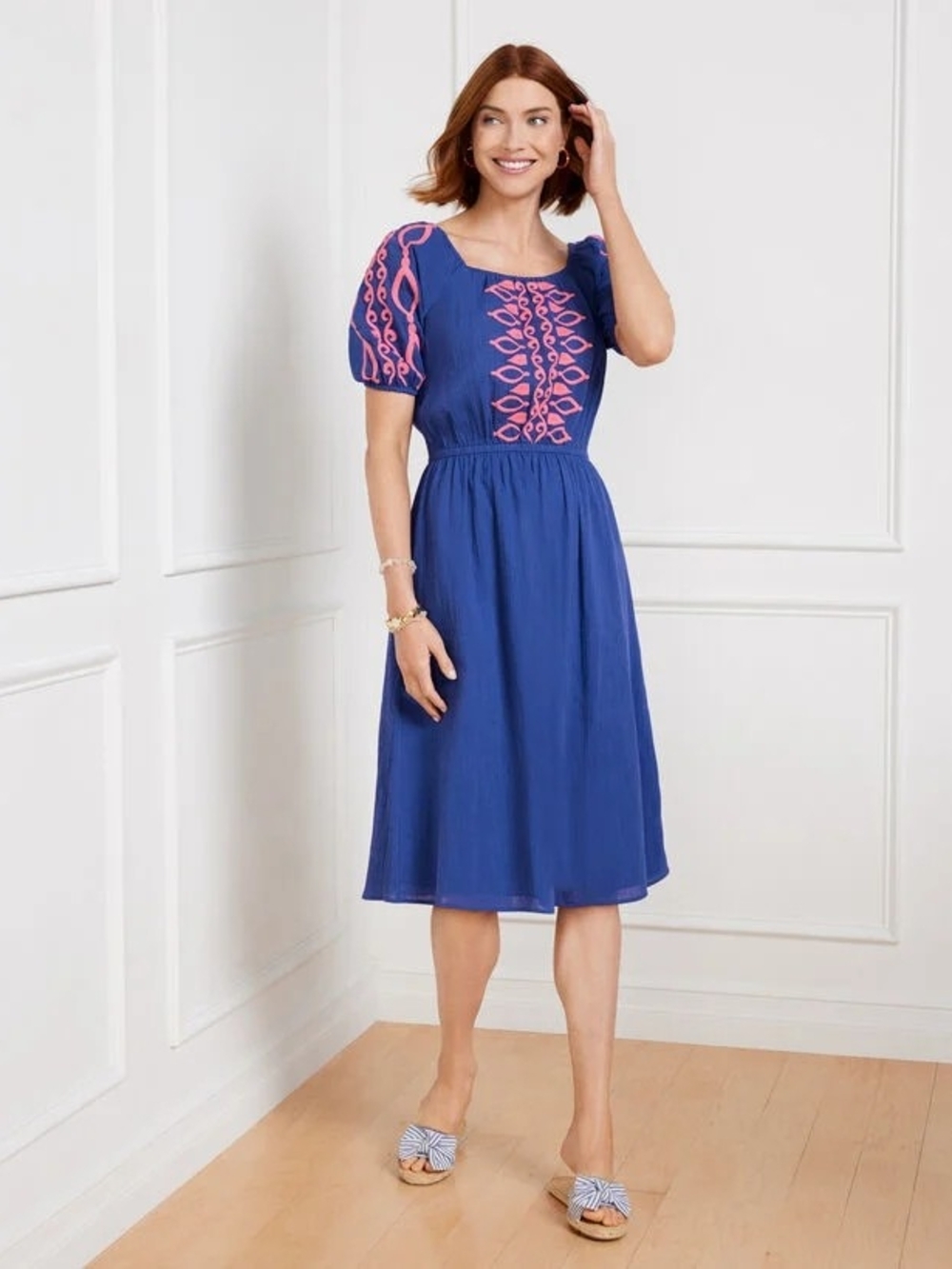 Talbots Crinkle Gauze Square Neck Dress MP
